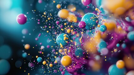 Poster - A mesmerizing digital artwork featuring a dynamic composition of glowing translucent spheres in a kaleidoscope of vibrant prismatic colors that create a surreal futuristic