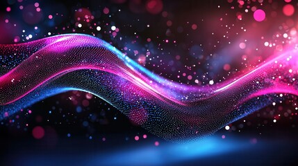 Poster - Abstract digital of an ethereal undulating sound wave visualization with luminous neon like glowing lines and a vibrant futuristic color palette