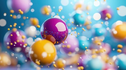 Poster - A visually captivating and mesmerizing image featuring dynamic iridescent spheres floating amidst a surreal kaleidoscopic liquid motion of vibrant shimmering particles