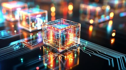 Fototapete - Vibrant digital cubes glowing with colorful lights showcasing advanced technology in 4K resolution