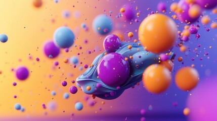 Poster - Mesmerizing 3D abstract composition featuring a dynamic and vibrant display of colorful fluid like spheres and orbs in a surreal futuristic setting