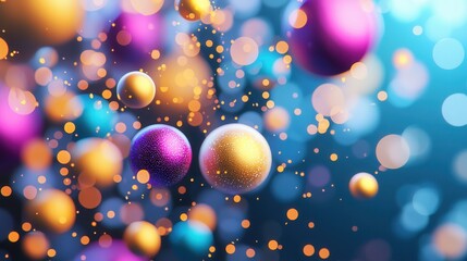 Poster - Mesmerizing 3D abstract background featuring a dynamic display of vibrant iridescent spheres and bokeh effects creating a surreal and captivating visual experience