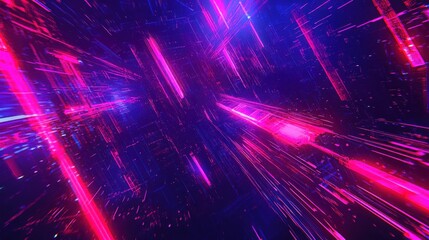 Wall Mural - abstract digital architecture with neon lines and a dark background