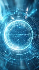 Poster - Futuristic Abstract Digital Sphere with Glowing Blue Lines and Circuits