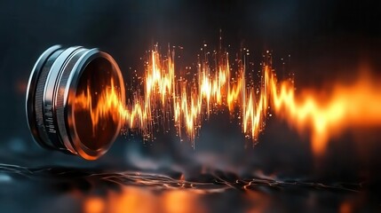 Poster - Dramatic visualization of vibrant high speed sound wave lines with mesmerizing glowing bokeh effects creating a captivating and futuristic visual display