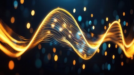 Poster - Abstract digital of glowing kinetic neon waves representing the visualization of sound and energy flow
