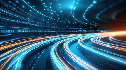 Poster - Vibrant wireframe train accelerating through a kaleidoscopic neon infused digital environment creating a dynamic high speed visual experience