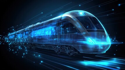 Poster - A glowing sleek and streamlined high speed train cutting through the darkness at incredible velocity powered by advanced futuristic technology