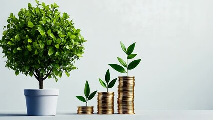 Poster - A potted tree and stacked coins showing growth of sustainable finance