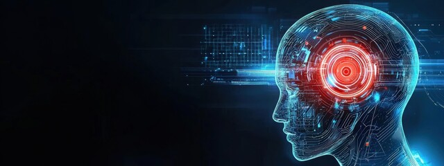 Poster - Futuristic Digital Brain Concept with Circuit Patterns and Glow Effects