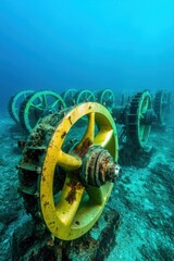 Poster - An underwater turbine farm generating power from ocean currents.