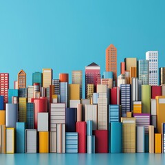 Poster - An urban cityscape where the buildings are made of oversized books.