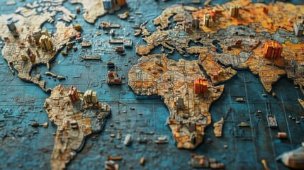 Poster - Exploring global connections world map gigapixel image closeup perspective modern concept