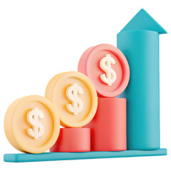 Poster - Investment clipart, 3D growth graph with coins representing financial success and progress