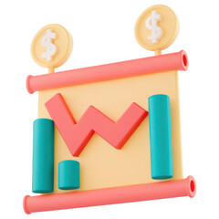 Poster - Investment clipart, colorful graph illustrating stock price fluctuations with dollar signs