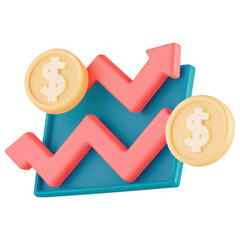 Poster - Investment clipart, Increasing market volatility represented by zigzag arrows and coins
