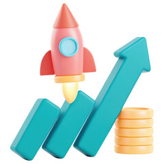 Poster - Investment clipart, colorful rocket launching symbolizes growth and progress in business