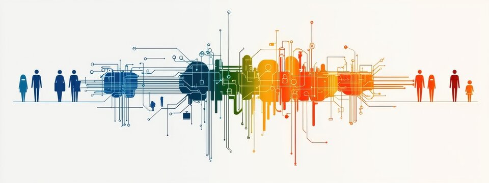 Colorful Digital Technology Connection with Human Silhouettes