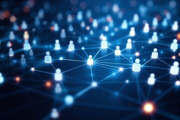 Poster - Abstract glowing network of people icons on a dark background.