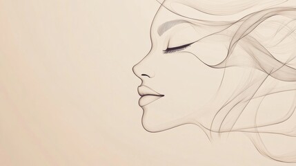 Poster - Elegant outline of a flowing female face emphasizing beauty and simplicity in a minimalistic design suitable for salons Generative AI