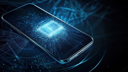 Poster - digital smartphone with futuristic technology and data visualization