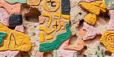 Poster - Abstract Painted Wall Design with Irregular Shapes and Beige Background