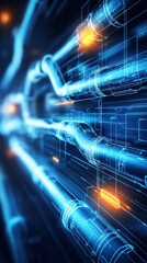 Poster - Futuristic Digital Technology Abstract with Blue Light Effects