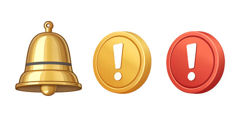 Poster - notice icons with a gold bell and an exclamation pointer isolated on white background png