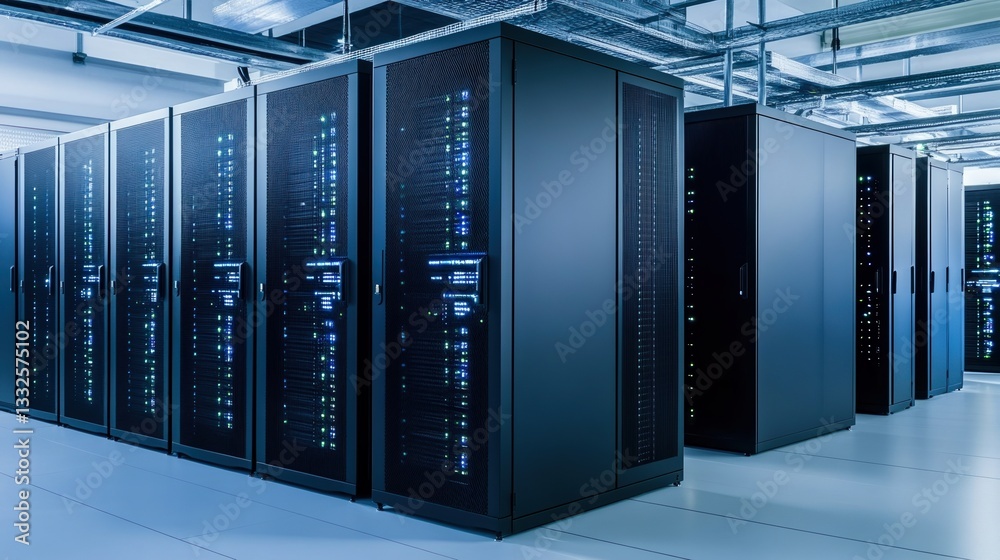 Modern data center filled with operational server racks supporting ...
