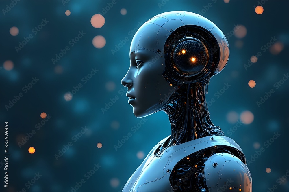 Robot Control By Human Using Mind Human head with brain. AI robot head with smart computer chip and brain ...