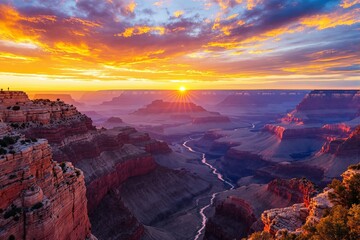 Poster - Stunning Grand Canyon sunset with vibrant colors and dramatic lighting.