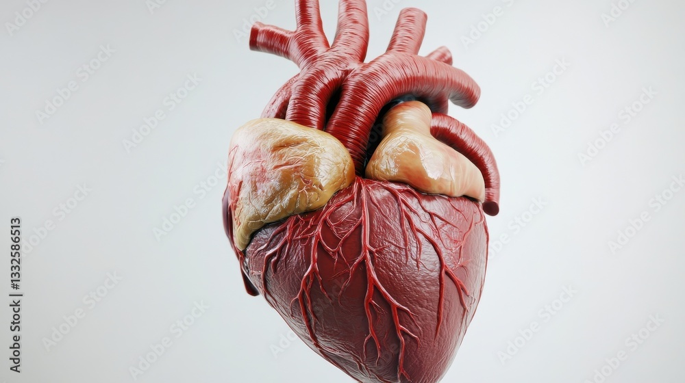 Detailed anatomical model of the human heart showcasing arteries and ...