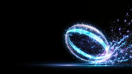 Poster - Abstract Glowing Blue Rugby Ball in Motion