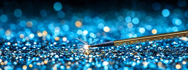 Poster - Gold Chain on Blue Glitter Background