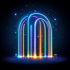 Poster - Luminous Rainbow Neon Arches on Dark Background