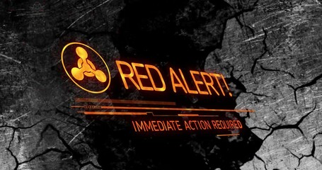 Poster - Red alert text requiring immediate action on dark textured background with animation