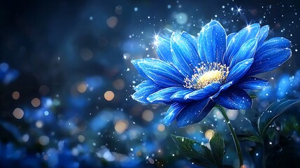 Poster - Sparkling Blue Flower in Dark Bokeh Background