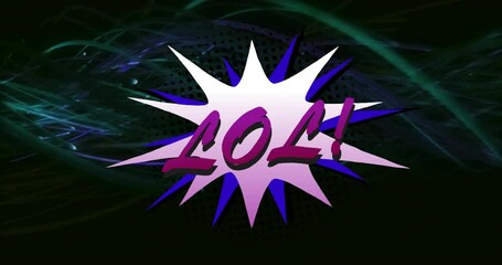 Poster - Animation of LOL! text in comic-style with starburst effect on dark background