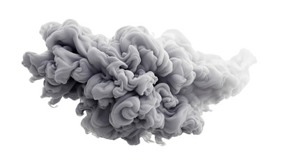 Poster - Swirling gray ink smoke cloud isolated on white background, forming abstract shapes and textures. Concept of fluid art and motion. Ai generative