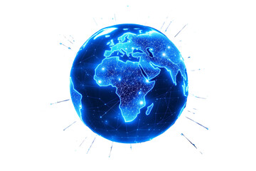 Poster - Digital glowing globe with network connections, blue futuristic design on a white background. Concept of global communication and technology. Ai generative