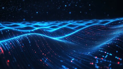 Poster - Futuristic blue digital background with glowing lines and patterns, ideal for sci-fi and tech themes.