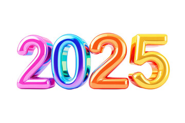 Aufkleber - Shiny multicolor 2025 numbers in a balloon-like style isolated on a white background. Festive and creative design for New Year celebrations. Ai generative