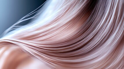 Poster - Flowing silky strands in rose gold and silver tones create elegant waves against dark background, abstract luxury hair or fabric texture for beauty and fashion designs.