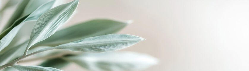 Poster - Subtle brushstrokes in tropical green tones create an abstract footer reminiscent of palm leaves. The softly blurred background enhances the airy white space, ideal for travel advertisements