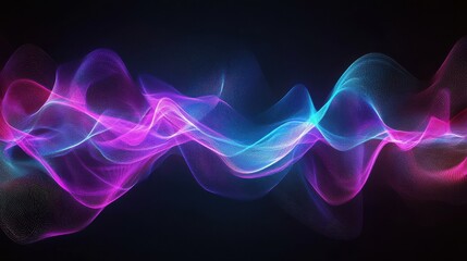Poster - A vibrant abstract image showcasing colorful waves of light in purple, blue, and pink, creating a dynamic, fluid visual effect.