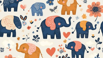 Poster - Create a colorful whimsical elephant pattern digital art online gallery vibrant environment eye-level view gigapixel concept