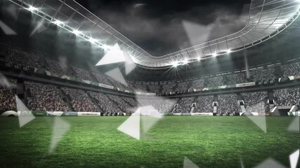 Poster - bright lights and geometric shapes creating animation over stadium grass field