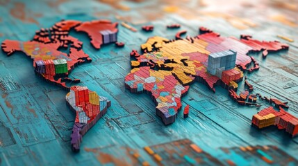 Poster - Exploring global trade dynamics world map conceptual image digital art aerial view trade barriers