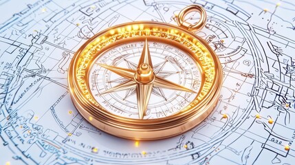  A detailed compass on a vintage map, symbolizing exploration and adventure.