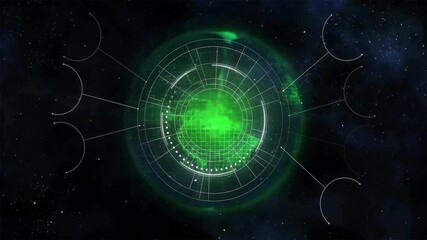 Poster - Animation of green digital radar scanning starry space background in school setting